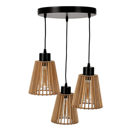 DELOS 3P E27, hängande lampa, max. 3x60W, svart, trä, rund