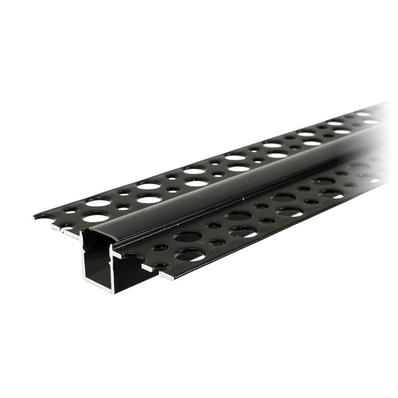 Aluminiumprofil för LED-band, 2m, infälld i gipskartong, svart, matt skärm, set med 20 st.