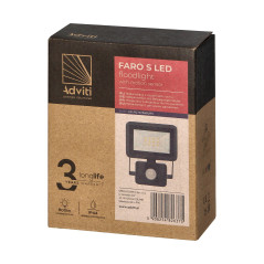 FARO S LED-strålkastare med PIR 10W, 800lm, IP44, 4000K, aluminium + glas | HandlaSmidigt.se
