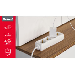 Förlängningssladd vit Rebel 3 tyska uttag, kabel 3m (1,5mm)