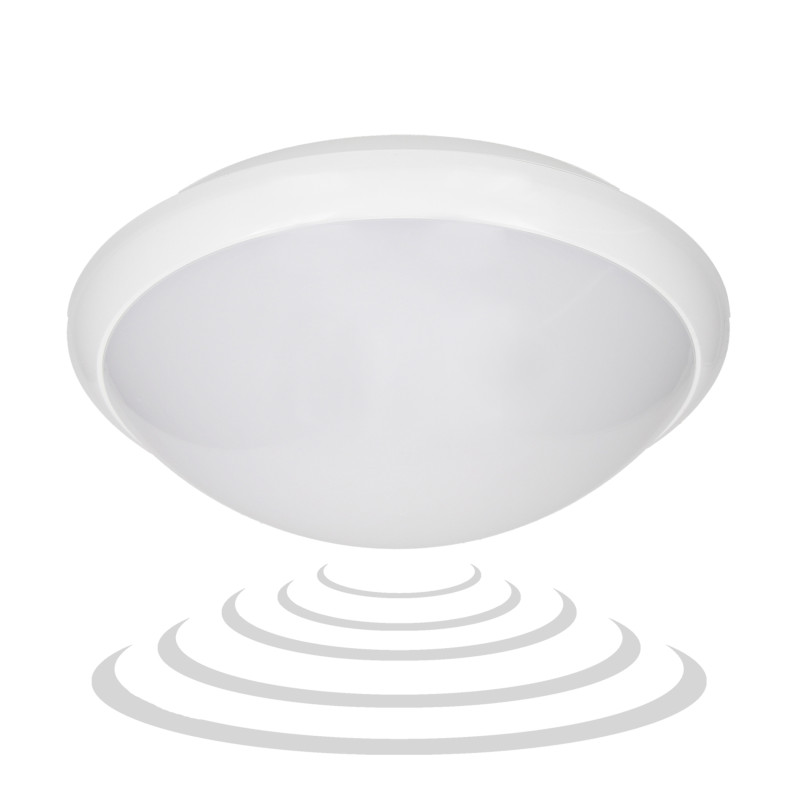 BREVA, takplafond med en mikrovågsrörelsedetektor, 60W, E27, IP44, mjölkfärgad polykarbonat