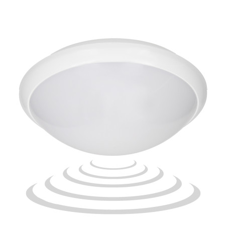BREVA, takplafond med en mikrovågsrörelsedetektor, 60W, E27, IP44, mjölkfärgad polykarbonat | HandlaSmidigt.se