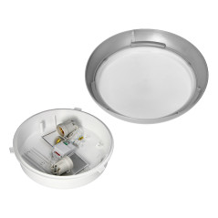 KOKO armatur med 2xE27 med mikrovågsrörelsesensor, 2x40W, silver-polypropylen, matt glaskupa-polykarbonat, IP44, IK10 |…