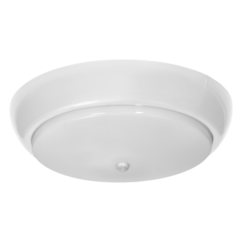 KOKO armatur med 2xE27 med PIR-rörelsesensor, 2x40W, vit polypropylen, matt polykarbonatkupa, IP44, IK10