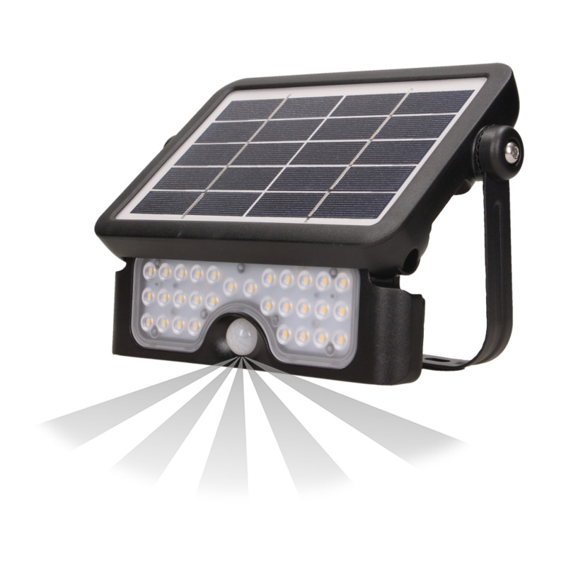 LUX LED 5W, solbelysningsstrålkastare med rörelsedetektor 500lm, IP65, 4000K, 2x1500mAh, svart