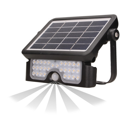 LUX LED 5W, solbelysningsstrålkastare med rörelsedetektor 500lm, IP65, 4000K, 2x1500mAh, svart