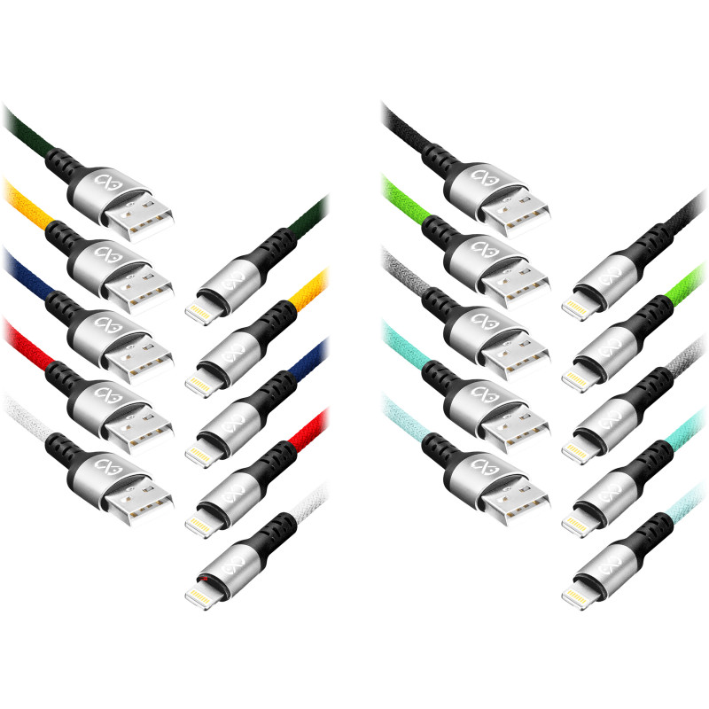 EXC Mobilkabel USB - Lightning BRAID, 1,2M, 2,4A, snabbladdning, färgmix