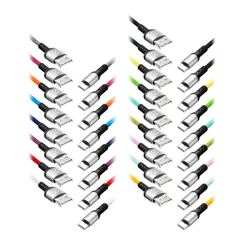 EXC Mobilkabel USB - USB-C BRAID, 1,2M, 3A, snabbladdning, färgmix