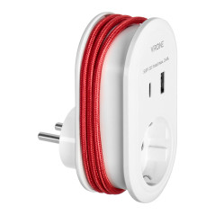 Adapter med USB-laddare och laddningskabel (typ C + Lightning), 1x2P+Z Schuko, 2xUSB (Typ A+C), max 3,4A | HandlaSmidigt.se