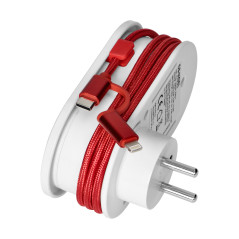 Adapter med USB-laddare och laddningskabel (typ C + Lightning), 1x2P+Z Schuko, 2xUSB (Typ A+C), max 3,4A | HandlaSmidigt.se