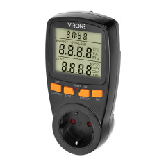 Tvåtakts elmätare, energikalkylator med LCD-skärm, 2 separata tullar, inbyggt batteri, Schuko-version, svart | HandlaSmidigt.se