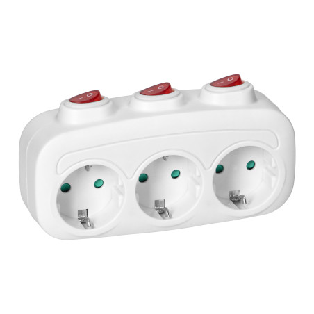 Grenuttag 3x2P+Z (Schuko) med 3 strömbrytare