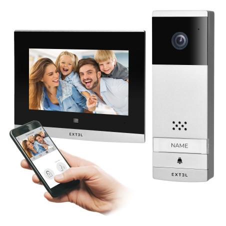 Extel Wave, trådlöst videosystem för dörrtelefon, 7-tums pekskärm, OSD-menyn, WI-FI + APP för telefon, styrning av grinden…