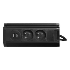 Dubbel eluttag med USB-laddare, telefonhållare och 1,5 m kabel, 2x2P+Z, 2xUSB (typ A, 2,4A), svart. | HandlaSmidigt.se