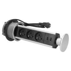 Möbeluttag med 8 cm utdragbart från bordet med USB-laddare och 1,8 m kabel, 3x2P+Z, 2xUSB. | HandlaSmidigt.se