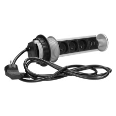 Möbeluttag med 8 cm utdragbart från bordet med USB-laddare och 1,8 m kabel, 3x2P+Z, 2xUSB. | HandlaSmidigt.se