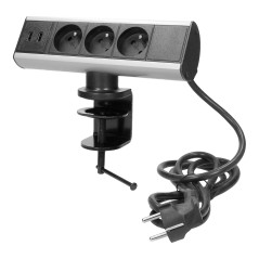 Möbeluttag med USB-laddare och skruvklämma 3x2P+Z, 2xUSB | HandlaSmidigt.se