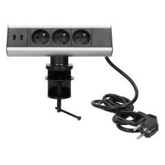 Möbeluttag med USB-laddare och skruvklämma 3x2P+Z, 2xUSB | HandlaSmidigt.se