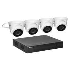HIKVISION IPKIT-T4-4CH övervakningspaket med 4 kupolkameror IP HIKVISION IP-CAM-T240H och en 4-kanals inspelningsenhet från HIK.
