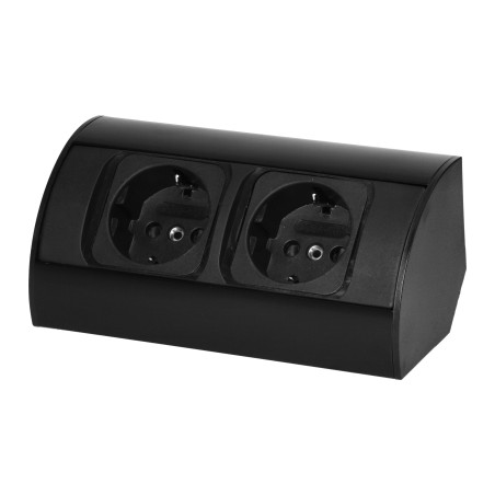Möbeluttag utan strömbrytare, 2x2P+Z (Schuko), svart