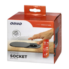 Möbeluttag, 6 cm, infällt i bordsskivan med skjutbar lock, USB-laddare och 1,9 m kabel, 1x2P+J, 1xUSB (2,4A), 3x1mm², svart. |…