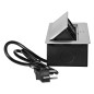 Möbeluttag infällt i bordsskiva med platt fräst kant, USB-laddare och 1,5 m kabel, 2x2P+Z (Schuko), 2xUSB, silverfärgade.