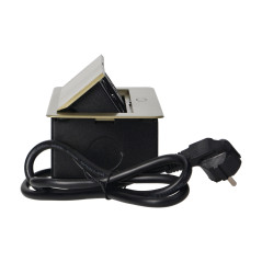 Möbeluttag infällt i bordsskivan med platt fräst kant, USB-laddare och 1,5 m kabel, 2x2P+Z, 2xUSB, mässingsfärg. |…