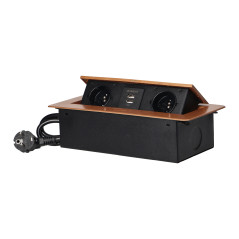 Inbyggda möbeluttag i bord med platt fräst kant, USB-laddare och 1,5 m kabel, 2x2P+Z, 2xUSB, guld.