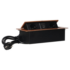 Inbyggda möbeluttag i bord med platt fräst kant, USB-laddare och 1,5 m kabel, 2x2P+Z, 2xUSB, guld. | HandlaSmidigt.se