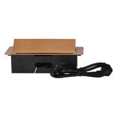 Inbyggda möbeluttag i bord med platt fräst kant, USB-laddare och 1,5 m kabel, 2x2P+Z, 2xUSB, guld. | HandlaSmidigt.se