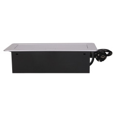 Möbeluttag infällt i bänkskivan med platt fräst kant, USB-laddare och 3 m kabel, 2x2P+Z, 2xUSB, silver | HandlaSmidigt.se
