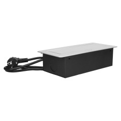 Möbeluttag infällt i bänkskivan med platt fräst kant, USB-laddare och 3 m kabel, 2x2P+Z, 2xUSB, silver | HandlaSmidigt.se