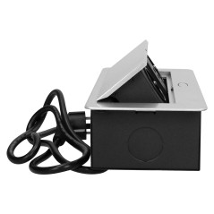 Möbeluttag infällt i bänkskivan med platt fräst kant, USB-laddare och 3 m kabel, 2x2P+Z, 2xUSB, silver | HandlaSmidigt.se
