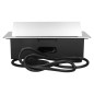 Möbeluttag infällt i bänkskivan med platt fräst kant, USB-laddare och 3 m kabel, 2x2P+Z, 2xUSB, silver