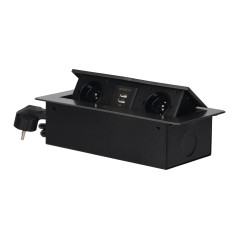 Möbeluttag infällt i bordsskiva med platt fräst kant, USB-laddare och 1,5 m kabel, 2x2P+Z, 2xUSB, grafitgrå | HandlaSmidigt.se