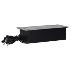 Möbeluttag infällt i bordsskiva med platt fräst kant, USB-laddare och 1,5 m kabel, 2x2P+Z, 2xUSB, grafitgrå | HandlaSmidigt.se