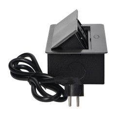 Möbeluttag infällt i bordsskiva med platt fräst kant, USB-laddare och 1,5 m kabel, 2x2P+Z, 2xUSB, grafitgrå | HandlaSmidigt.se