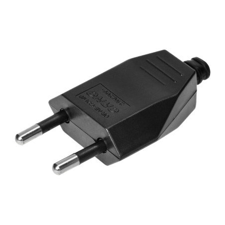 Platt stickkontakt utan jordning, 2,5A, 250V, svart polykarbonat, 1 styck | HandlaSmidigt.se
