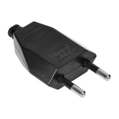Platt stickkontakt utan jordning, 2,5A, 250V, svart polykarbonat, 1 styck | HandlaSmidigt.se