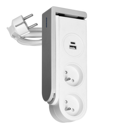 Skrivbordsströmskena med USB-laddare och fjäderklämma