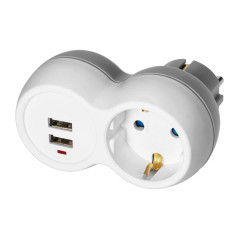 Grenuttag 2P+Z (Schuko) med laddare 2xUSB, vit-grå