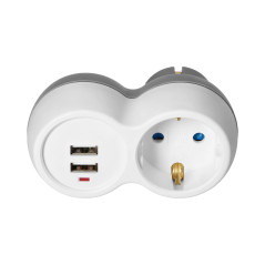 Grenuttag 2P+Z (Schuko) med laddare 2xUSB, vit-grå | HandlaSmidigt.se