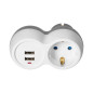 Grenuttag 2P+Z (Schuko) med laddare 2xUSB, vit-grå