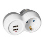 Grenuttag 2P+Z (Schuko) med laddare 2xUSB, vit-grå