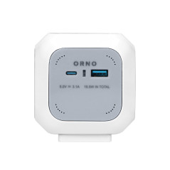 Förlängningskabel 4x2P+Z (Schuko), USB-laddare A+C, Quick charge, 1,4m H05VV-F 3x1,5mm², grå