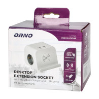 Strömförsörjningslist för skrivbord med USB-laddare, skruvklämma för montering och 1,4 m kabel, 2x2P+Z (Schuko), 4xUSB, vit.