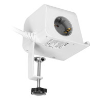 Strömförsörjningslist för skrivbord med USB-laddare, skruvklämma för montering och 1,4 m kabel, 2x2P+Z (Schuko), 4xUSB, vit.