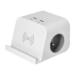 Strömförsörjningslist med skrivbordsmontering med USB-laddare, skruvklämma och 1,4 m kabel, 2x2P+Z, 4xUSB, vit