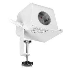 Strömförsörjningslist med skrivbordsmontering med USB-laddare, skruvklämma och 1,4 m kabel, 2x2P+Z, 4xUSB, vit