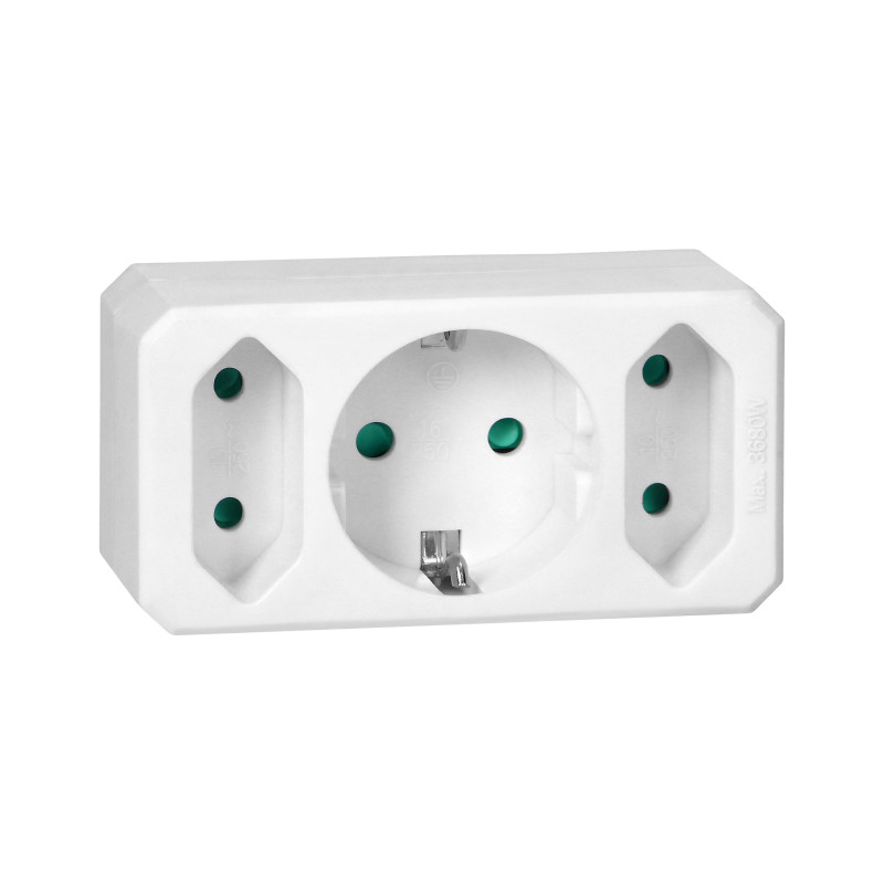 Grenuttag 2x2P + 1x2P+Z (Schuko), vit